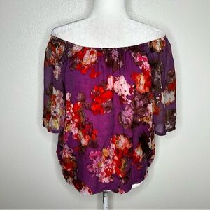 Bobeau Womens Purple Floral Off The Shoulder Top Size S